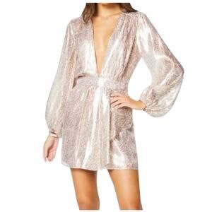 Ramy Brook New York Amalia Plunging Metallic and Silk Cocktail Dress Size 00